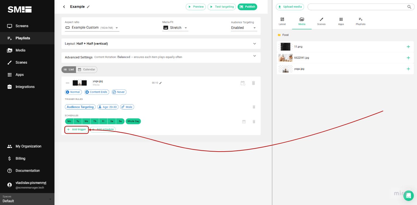 Click on this button to add trigger to this content.