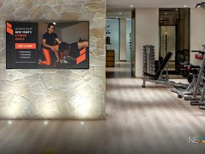 workout video displays on digital screens in your gym