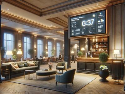 digital screen in hotel lobby