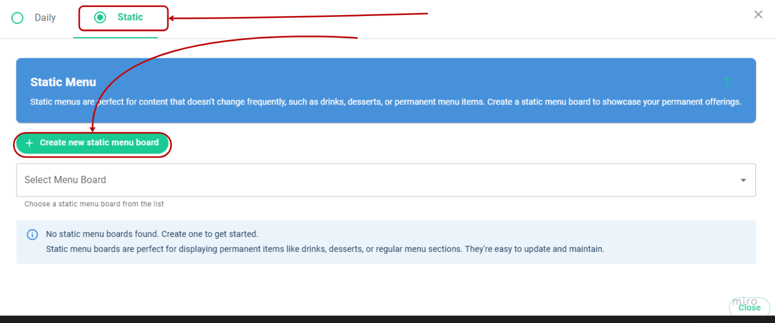 Create Static menu board