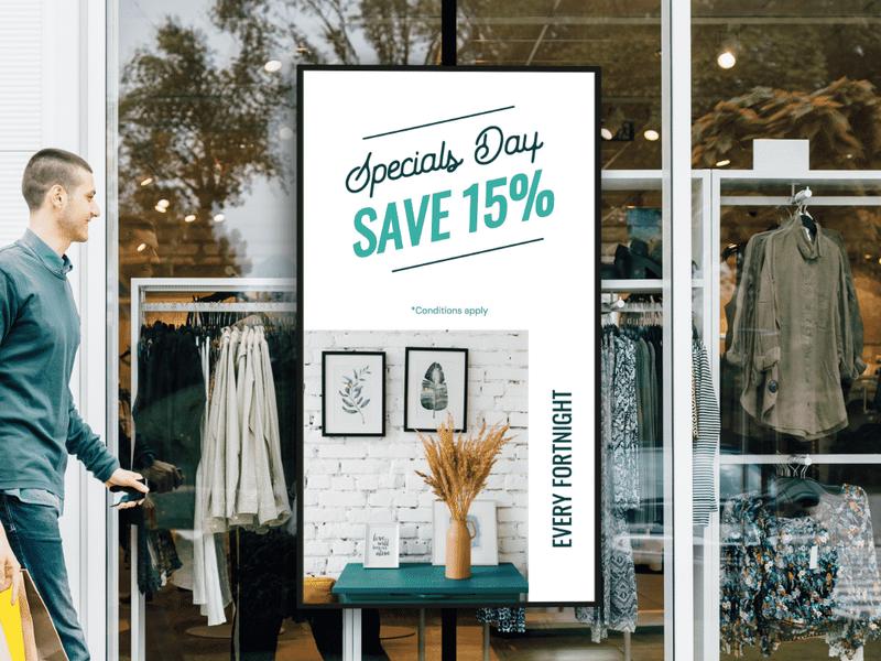 attract customers by digital screens in window display of your shop