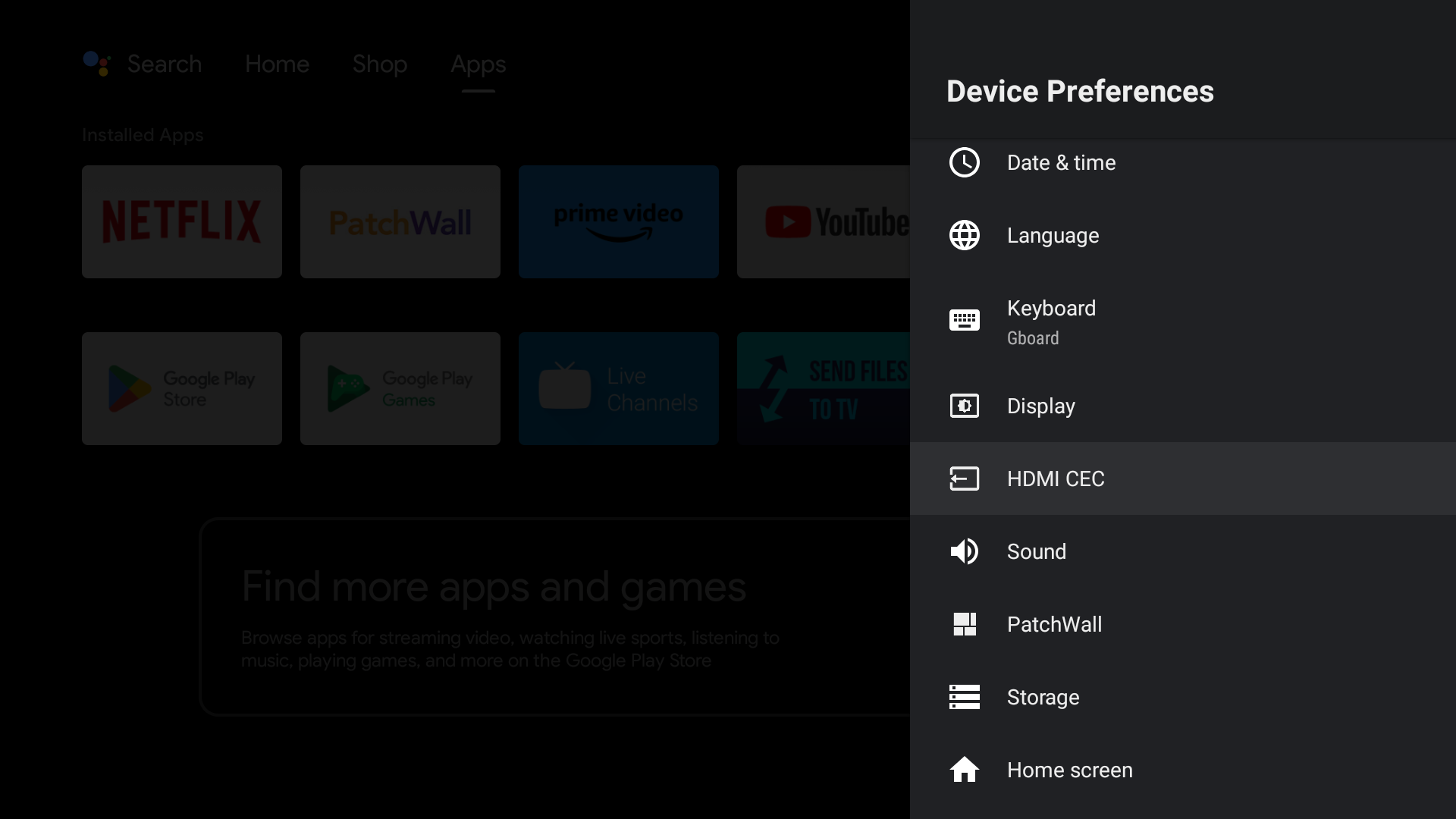 Find HDMI CEC setting