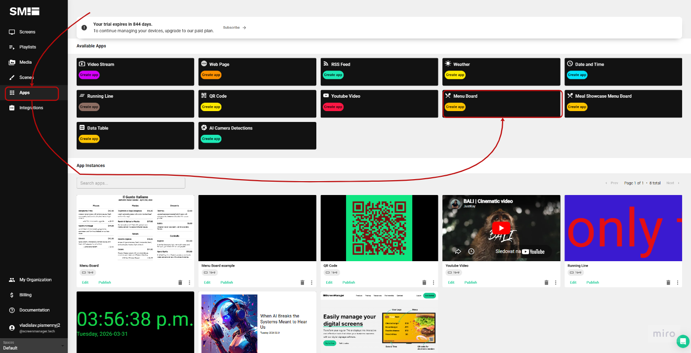 Accessing Menu boards