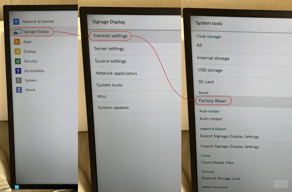Factory reset settings map