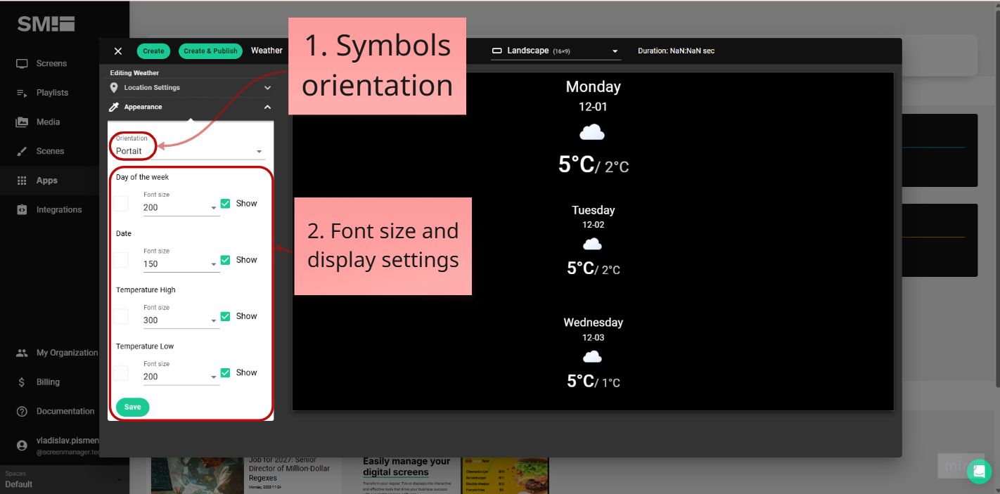 Appearance settings Weather