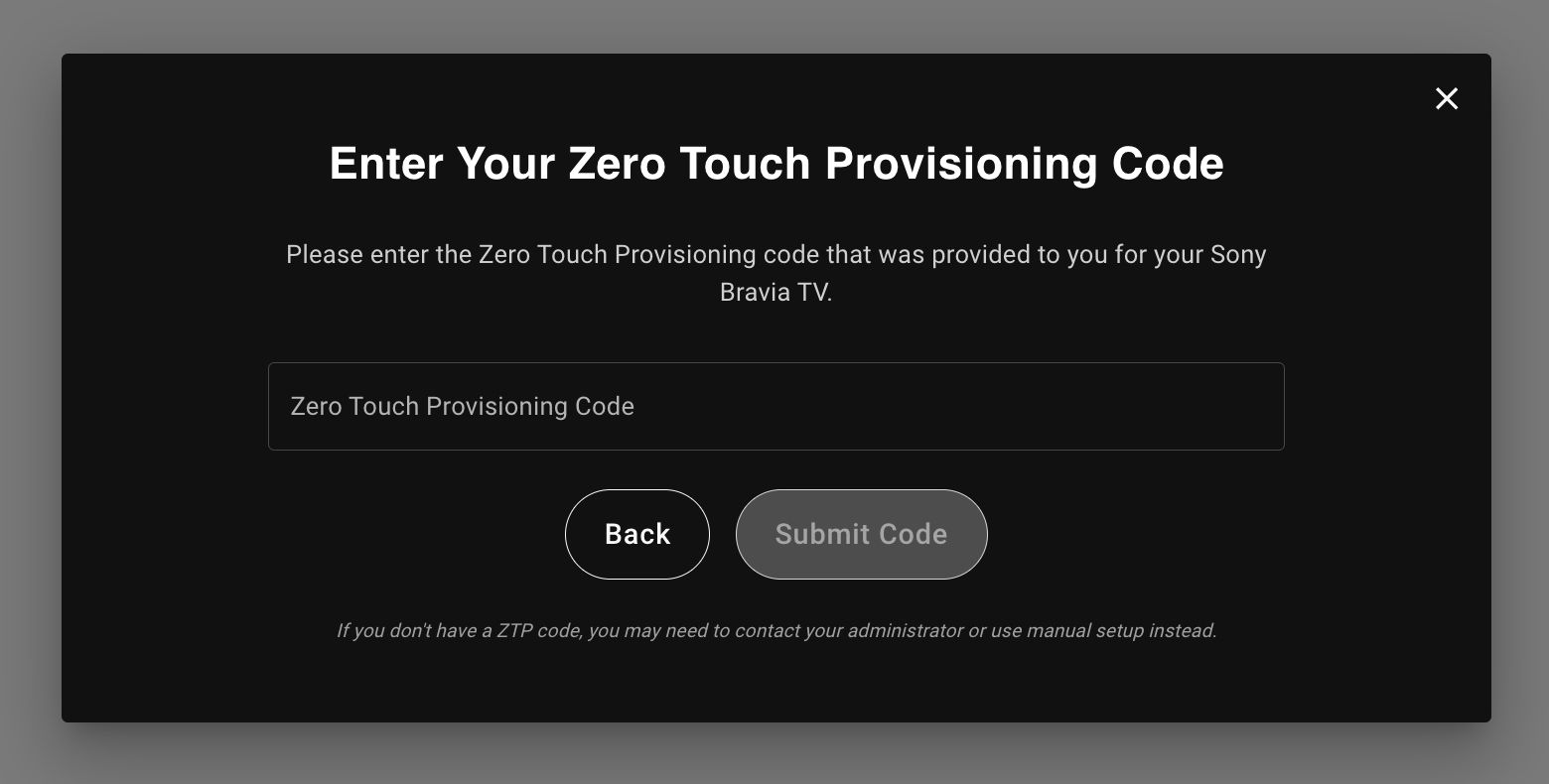 Enter ZTP code