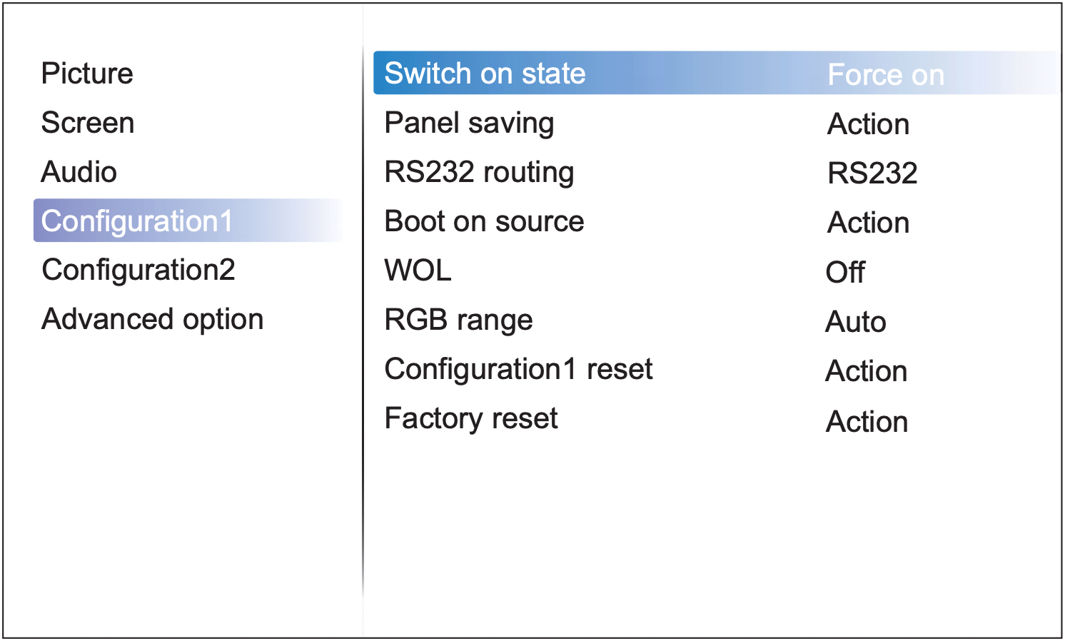 iiYama configuration 1 digital signage settings