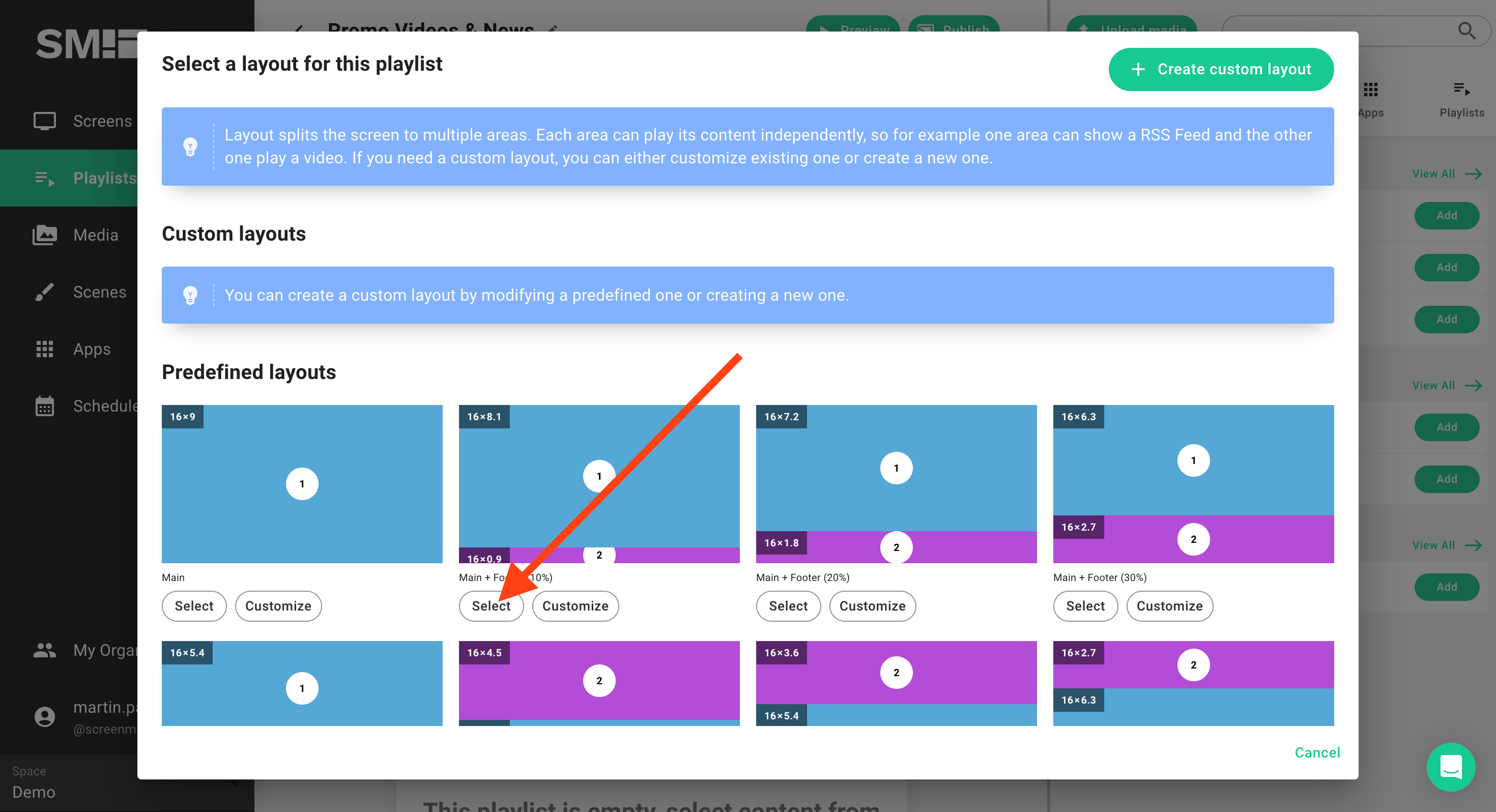 Select desired playlist layout