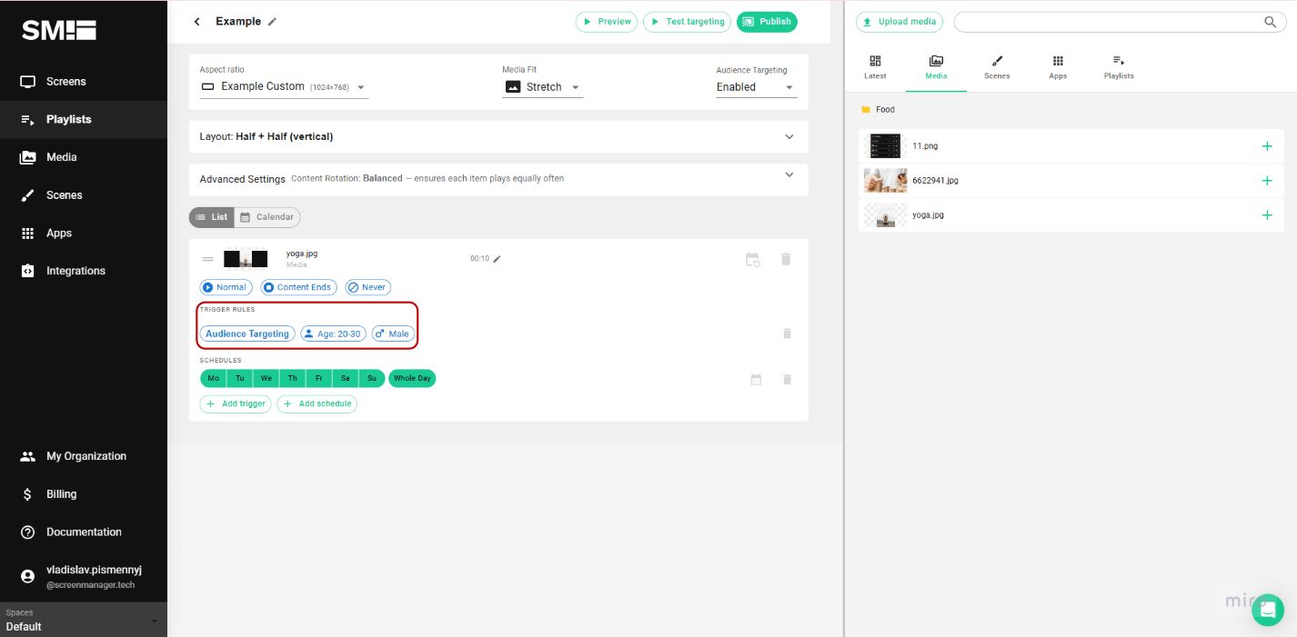 Open trigger playback settings