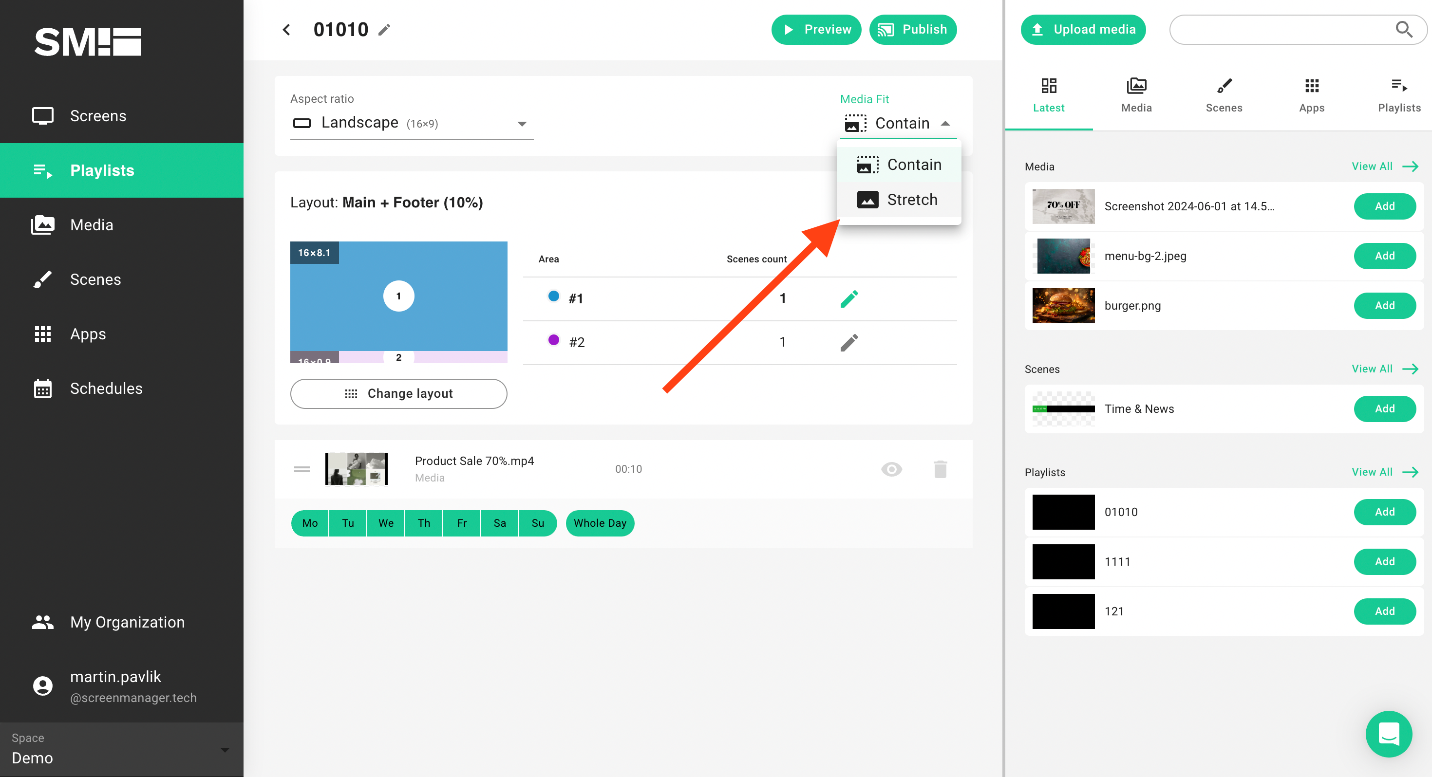 Change media fit from contain to stretch