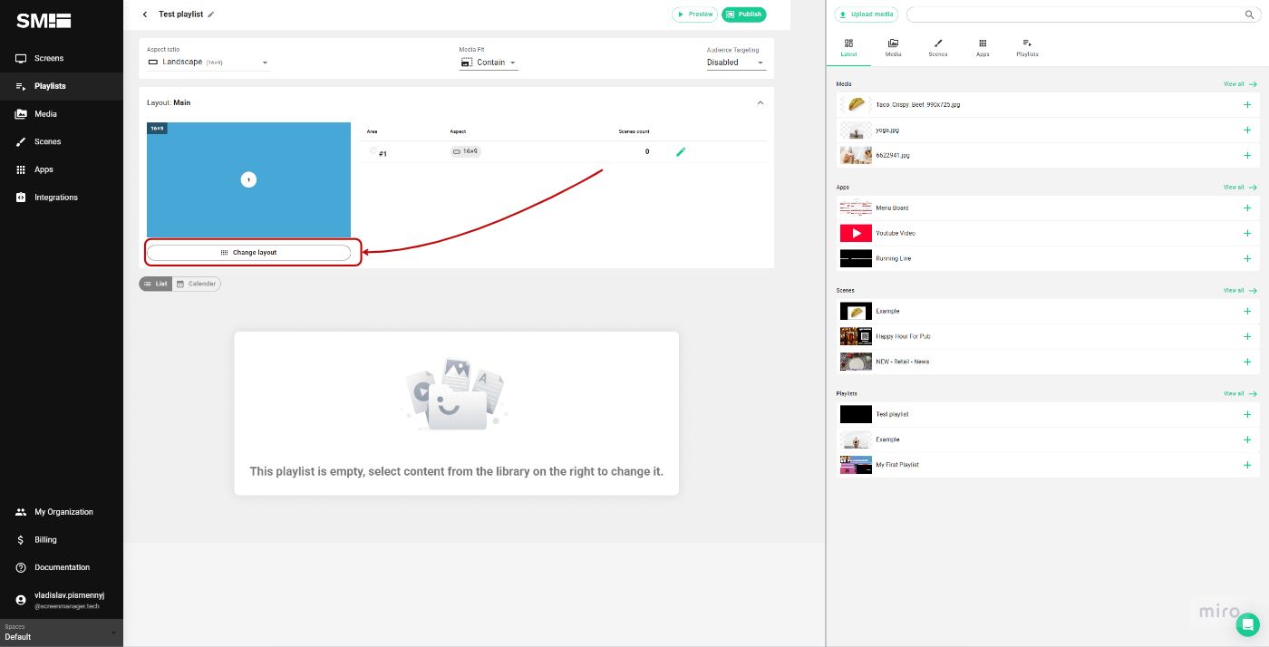 Click on "Change layout"