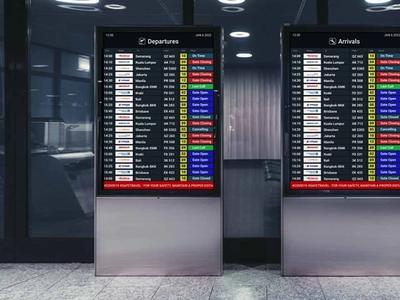 transportation digital signage, public transit display systems, airport digital signage, train station digital boards.
