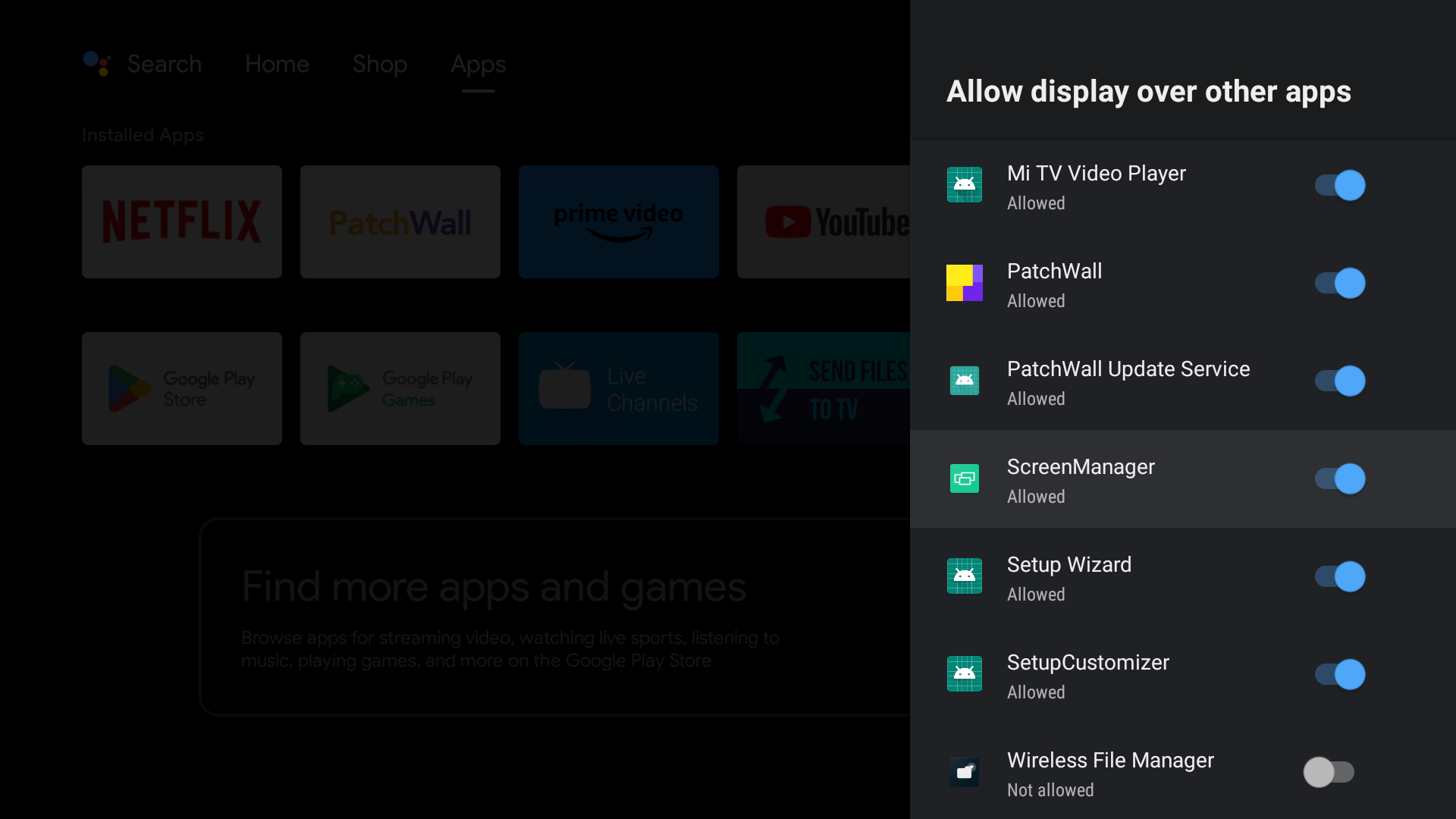 Enable "Display over the apps" permission for ScreenManager