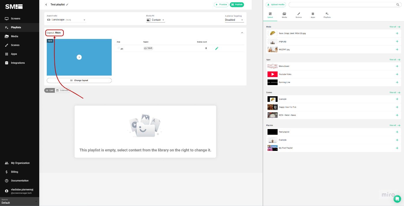 Click on "Layout: Main" to select a layout for your playlist.