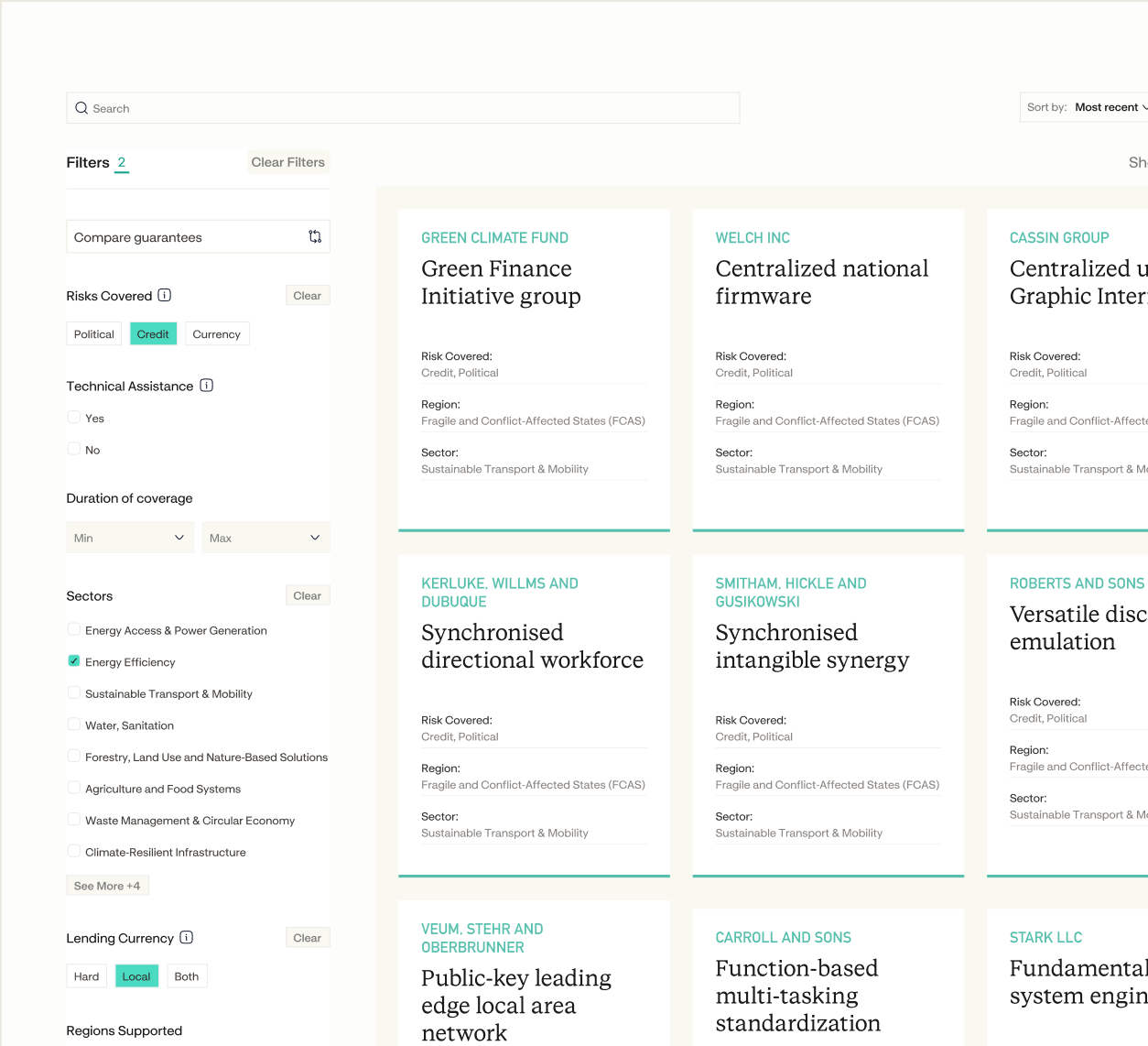 A screenshot of the Green Guarantee Directory tool.