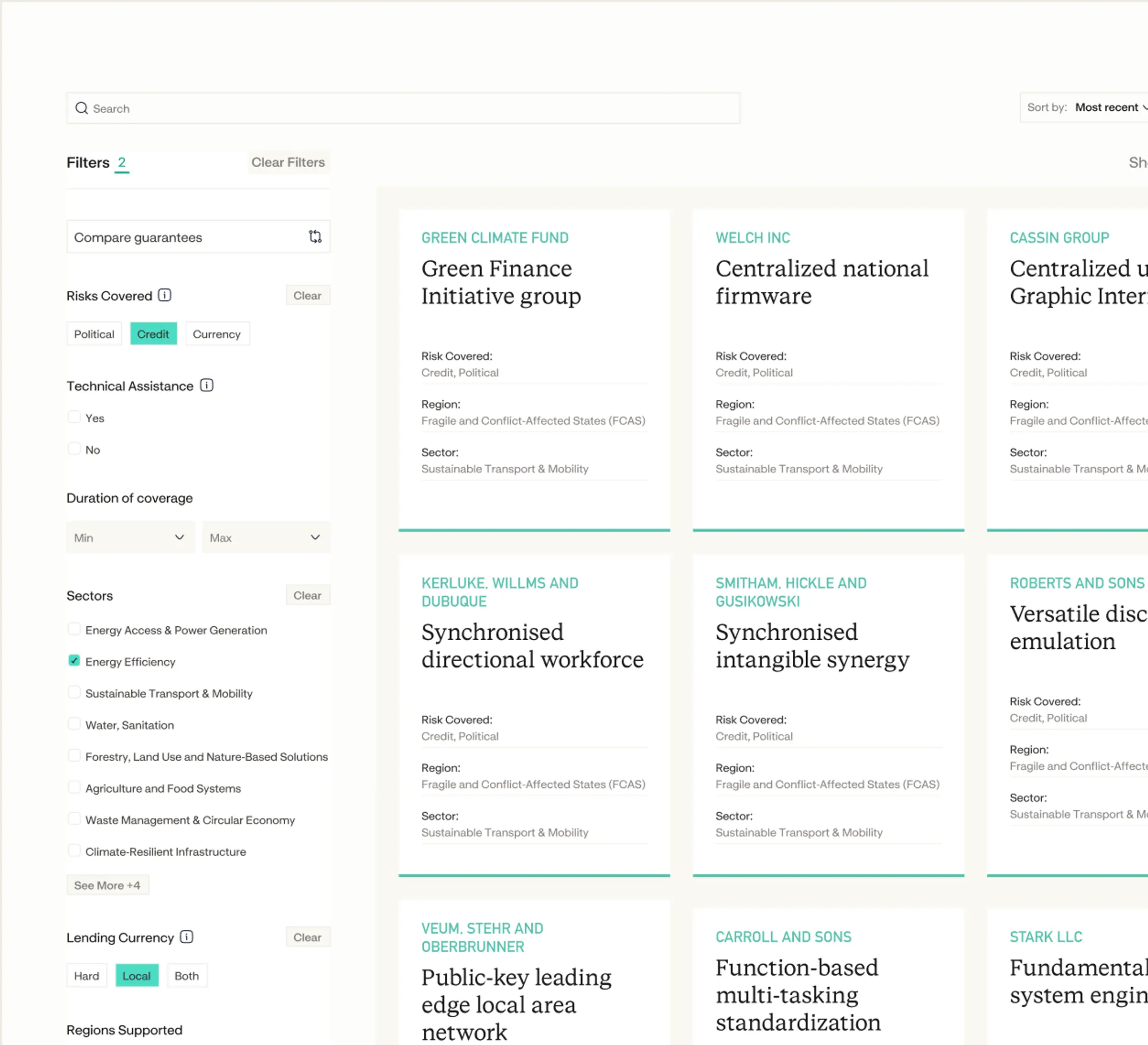 A screenshot of the Green Guarantee Directory tool.