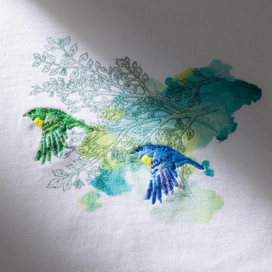 Embroidery on fabric with birds
