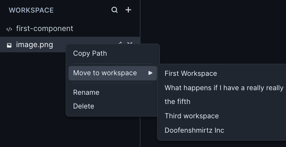 Screenshot showing the move to workspace feature