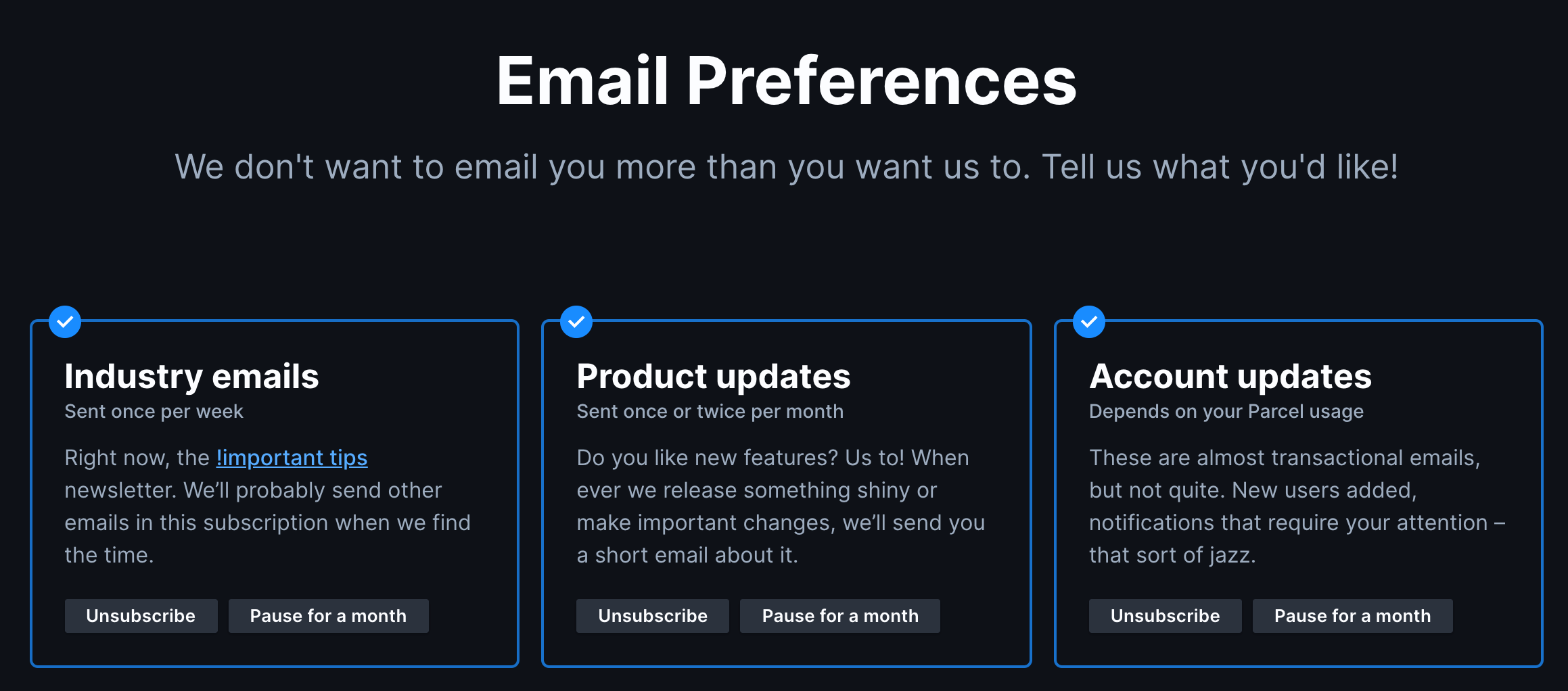 New email preference center