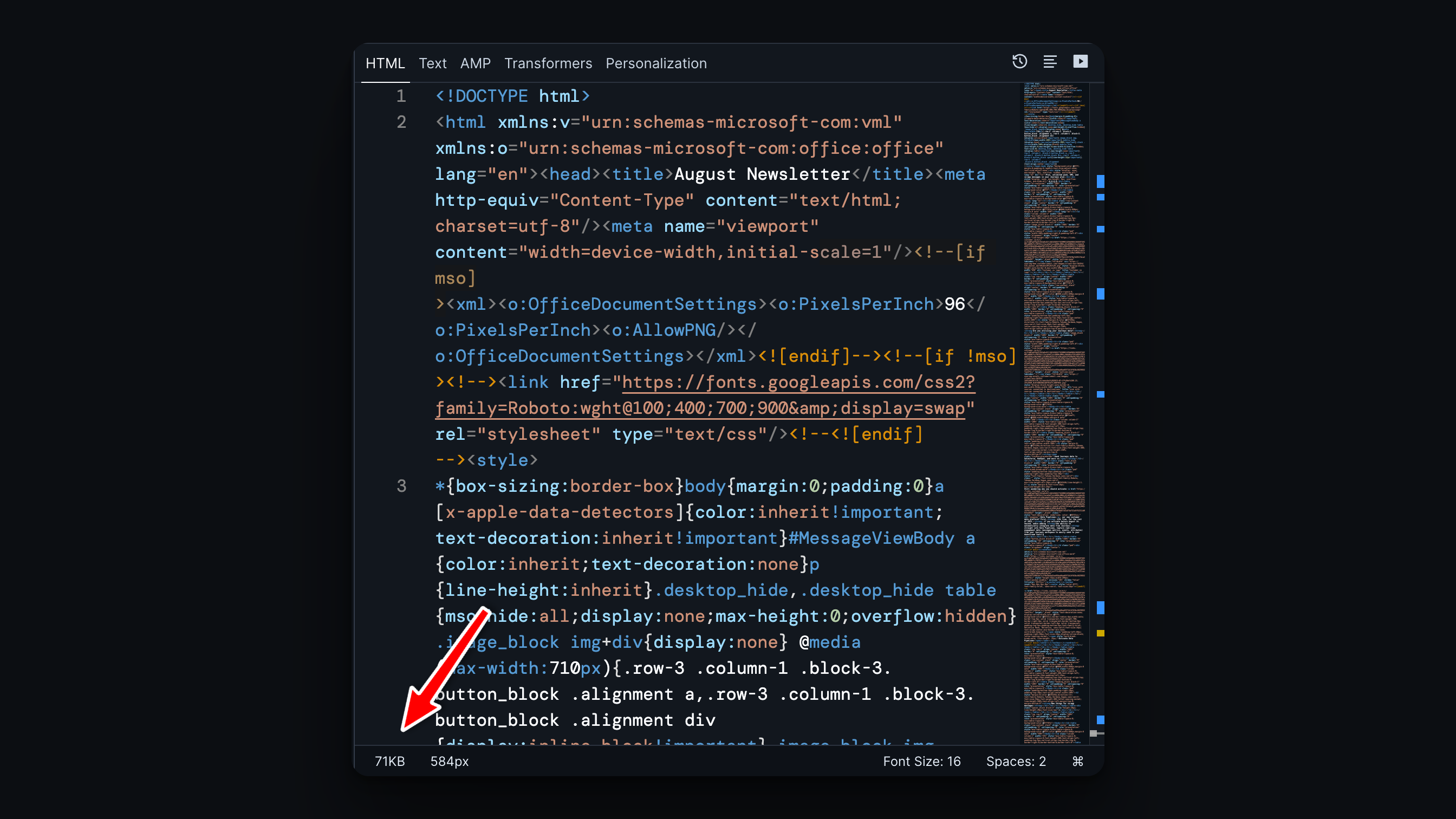 Code with the file size showing 71KB