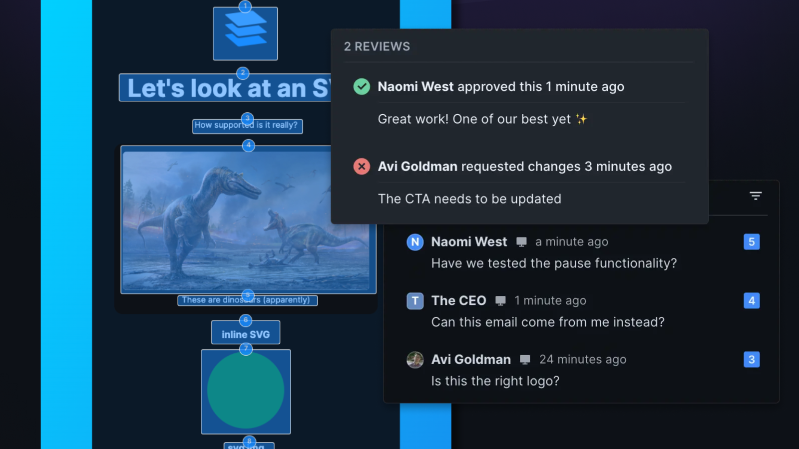 Screenshot that shows highlighted portions of an email, and corresponding comments.