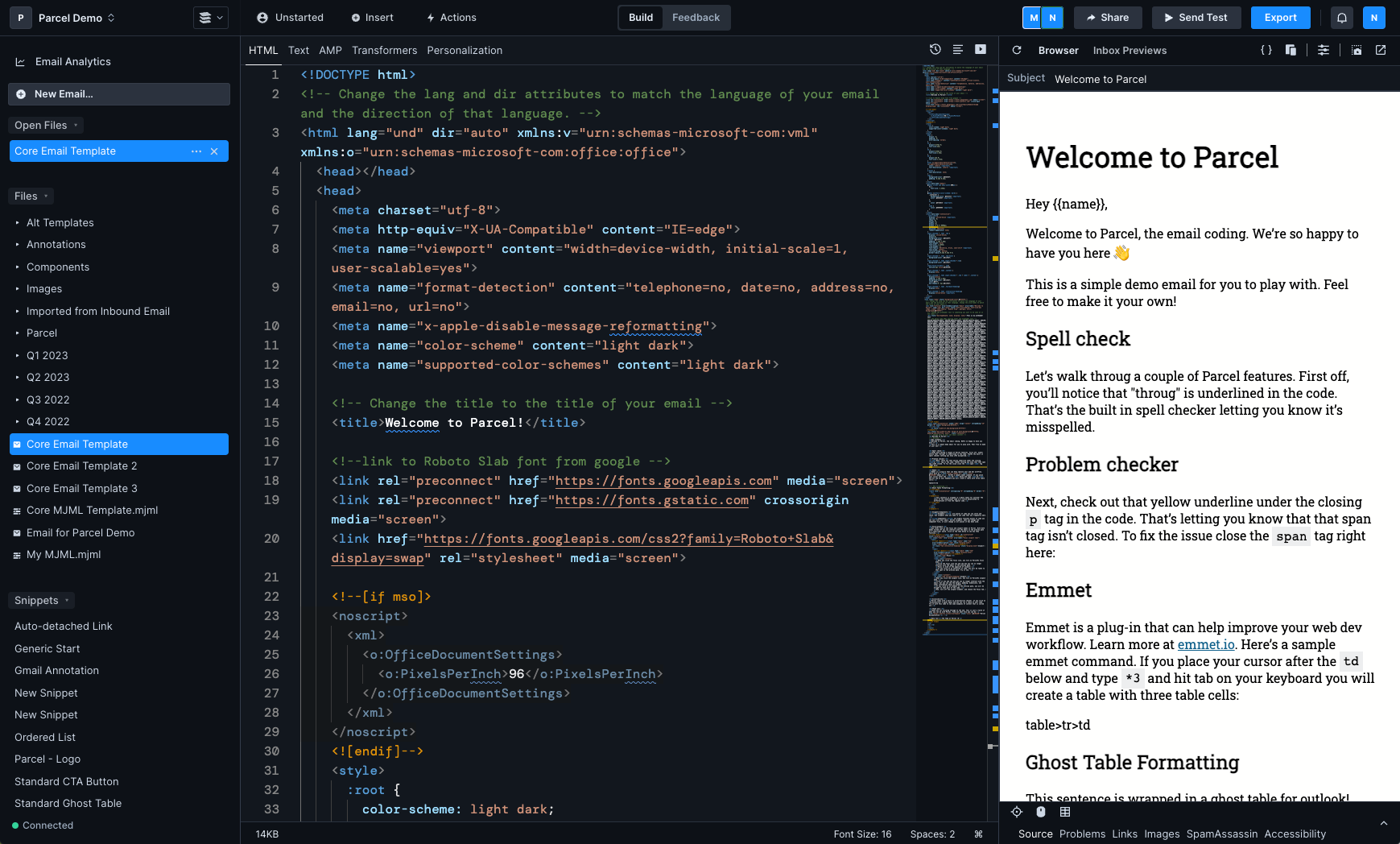Parcel editor with open files in the sidebar.