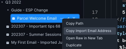 Select Copy Import Email Address by hovering over your file name