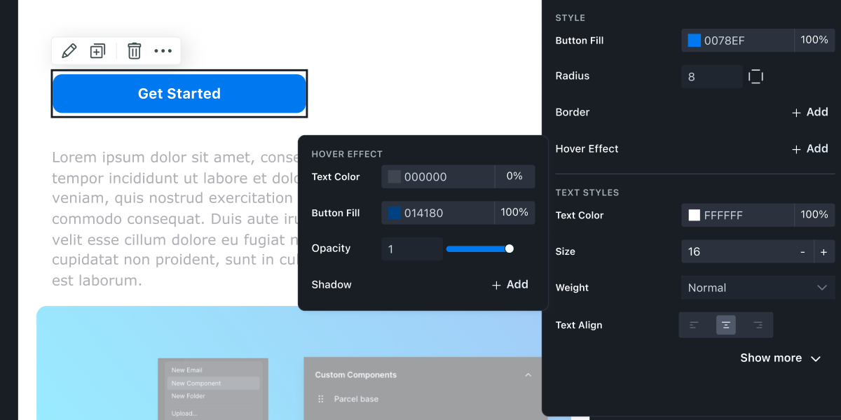 Changing the properties on a Get Started button