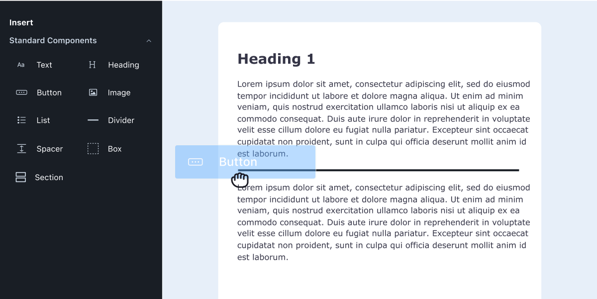Dragging a button into an existing email