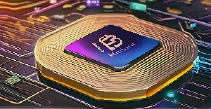 A high-tech cryptocurrency wallet with a digital interface and glowing cryptocurrency symbols around it.