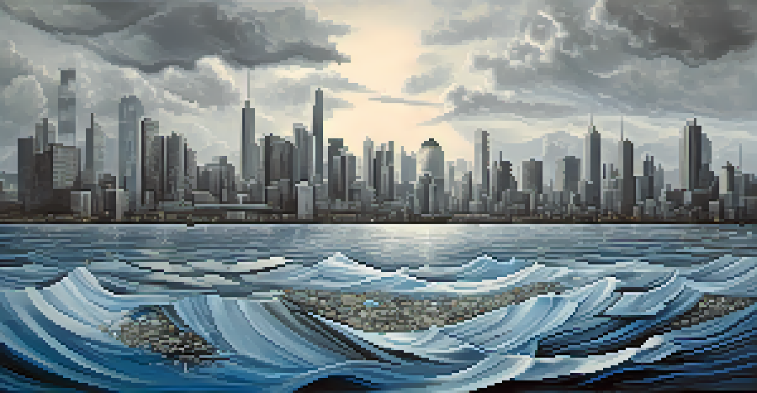 An abstract image of a city skyline partially underwater, representing rising sea levels.