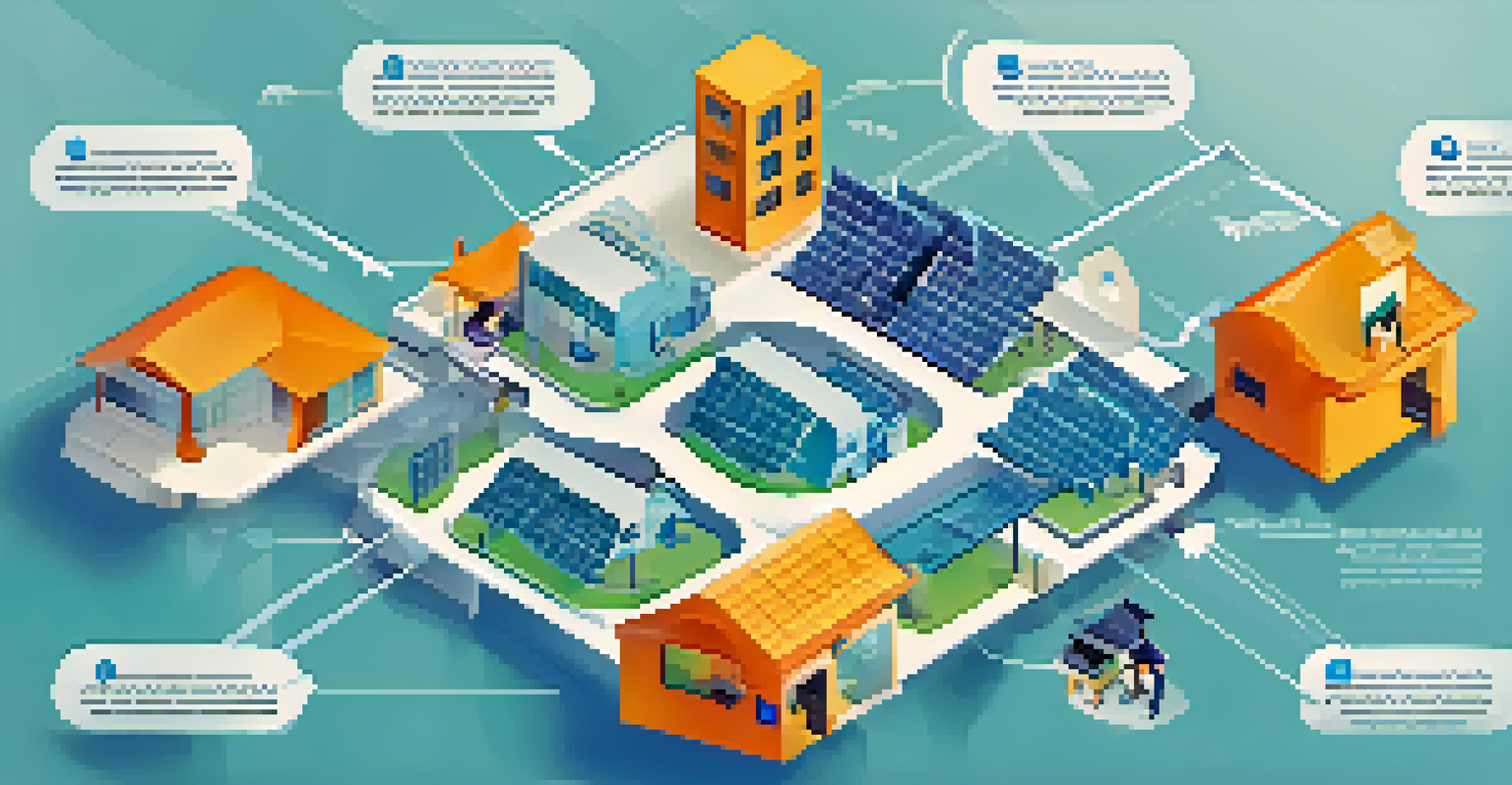 An infographic showing the automated rent payment process using blockchain technology with icons and arrows.