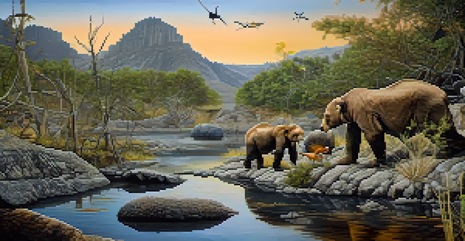 A close-up image of endangered wildlife in their habitat, with a mining operation in the background, emphasizing the threat to their ecosystem.