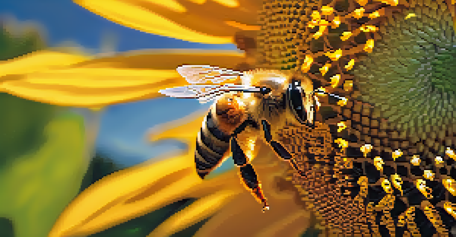 A close-up of a honeybee on a sunflower, showcasing detailed textures and vibrant colors.