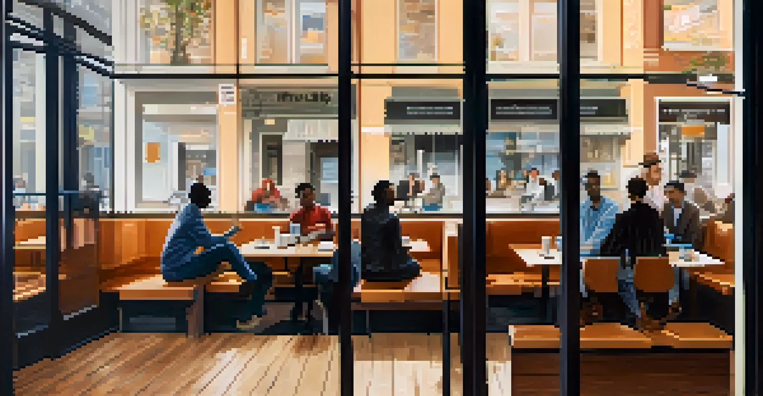 A split image showing off-chain discussions in a café and on-chain voting results on a digital interface.