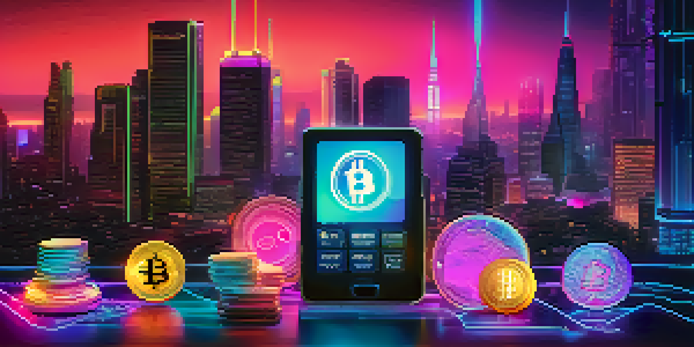A digital wallet showing different privacy coins with a futuristic city in the background.