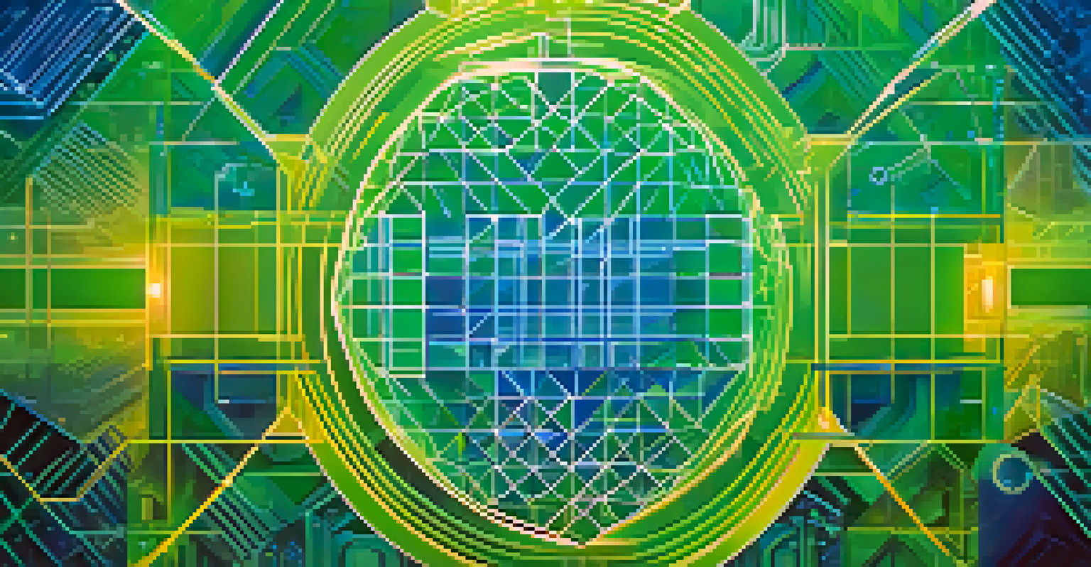 An abstract design depicting token distribution with colorful geometric shapes against a gradient background representing digital connectivity.