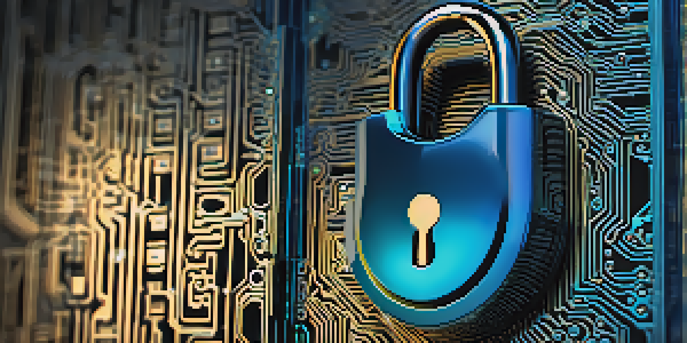 A digital lock symbolizing security with a glowing padlock at the center and intricate circuit patterns in the background.