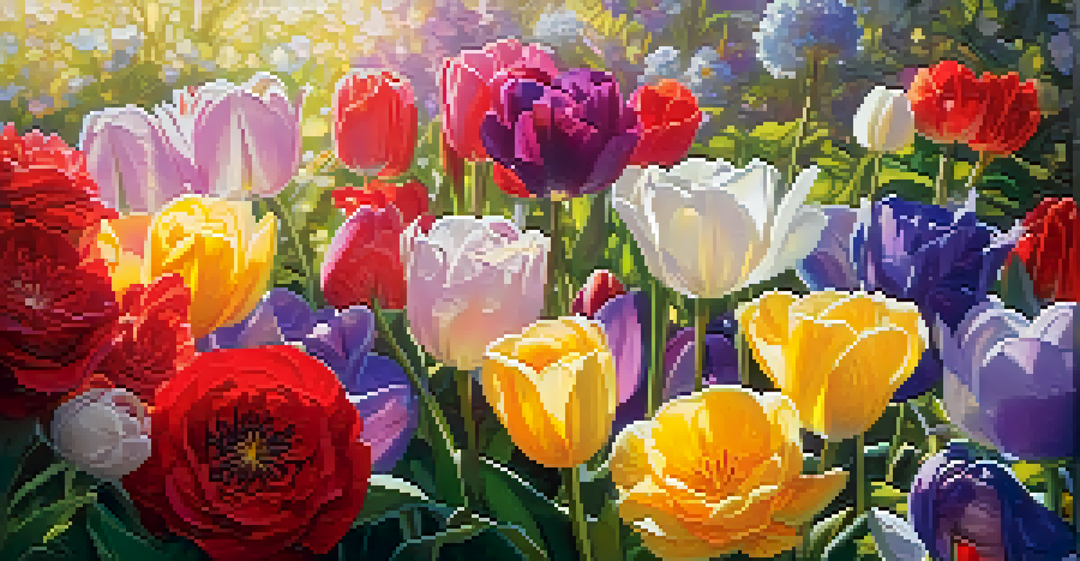 A close-up view of a colorful flower garden in bloom.