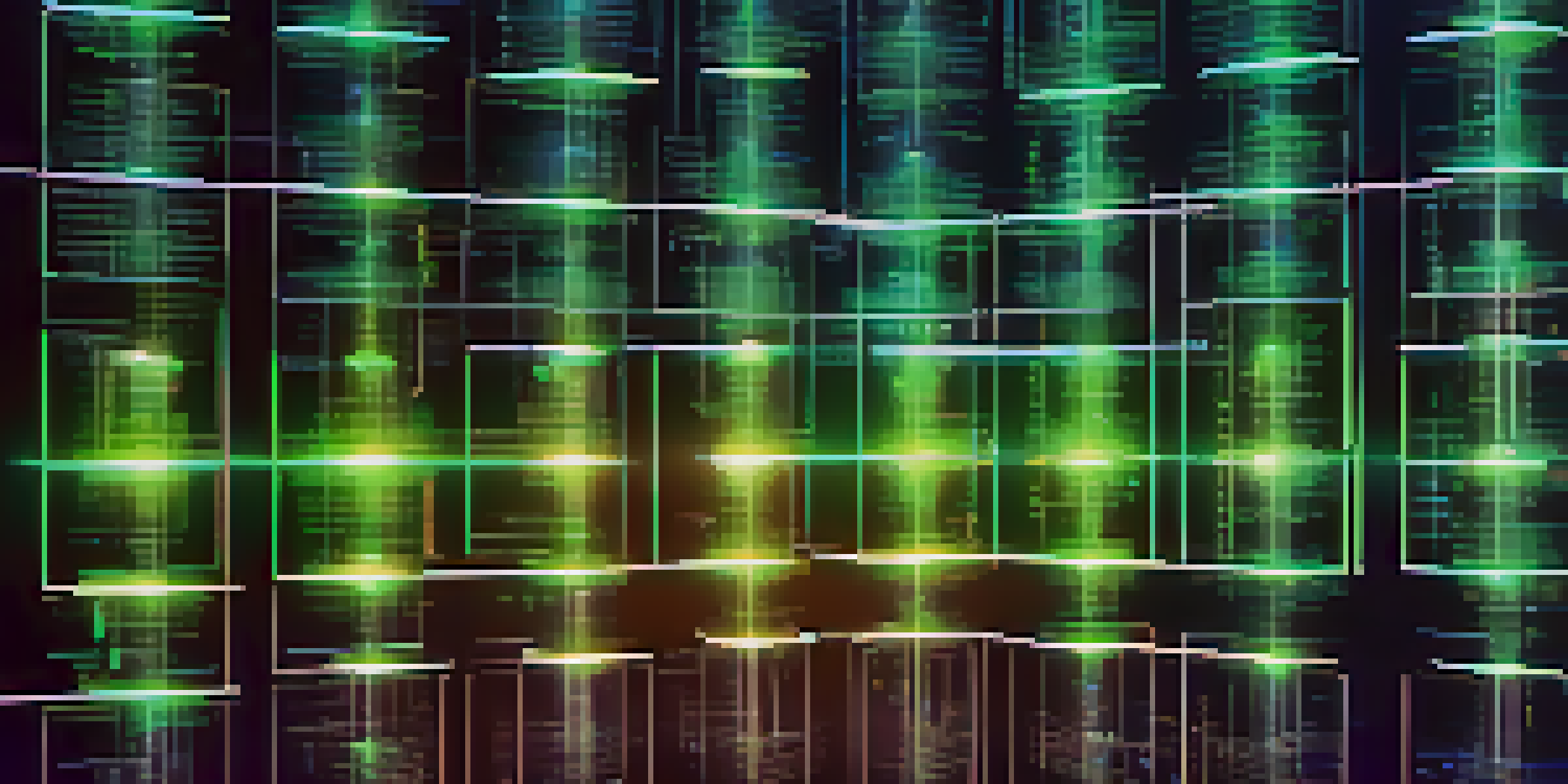 A detailed close-up of a blockchain ledger with glowing digital transactions against a dark blue gradient background.