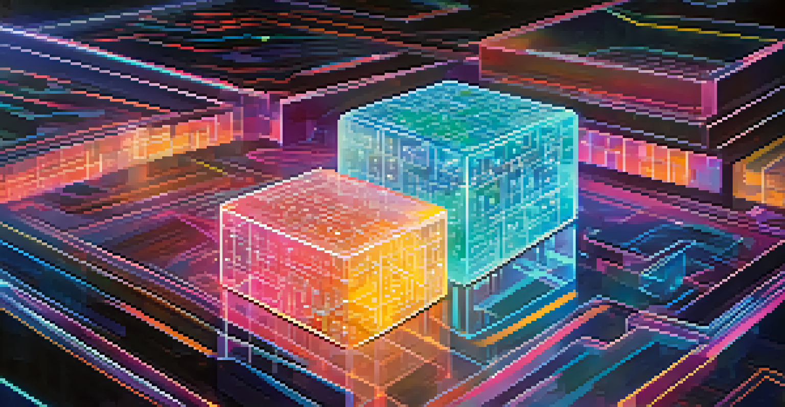 A glowing blockchain ledger representing decentralized voting, with abstract elements of smart contracts in the background.