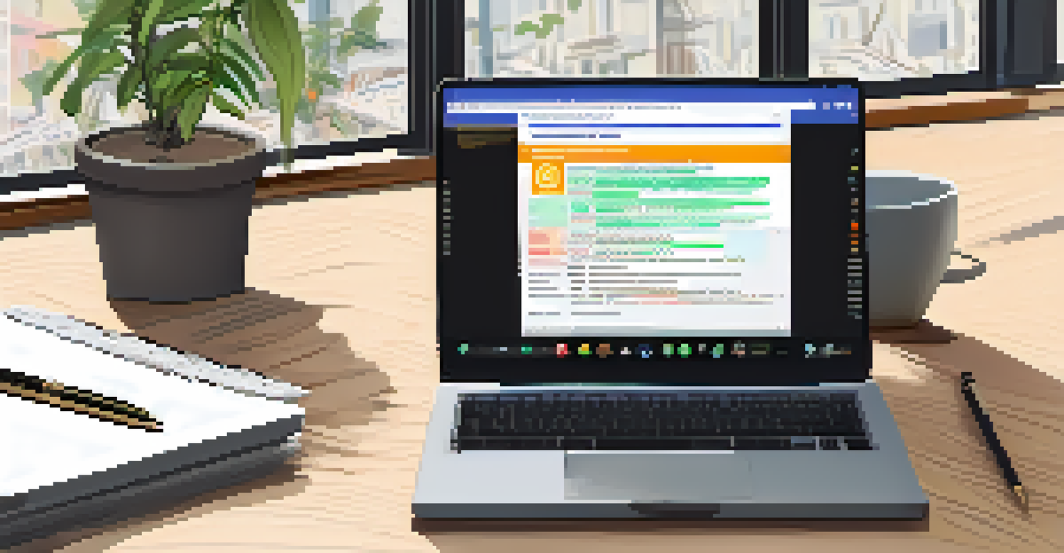 An open notebook filled with notes on cryptocurrency investment strategies, with a laptop displaying a warning about scams.