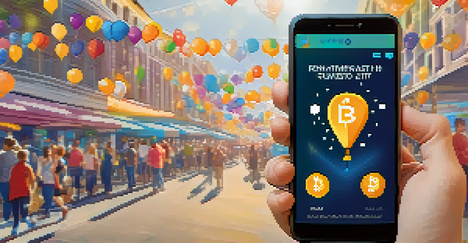 A hand holding a smartphone showing a cryptocurrency donation app at a charity event.