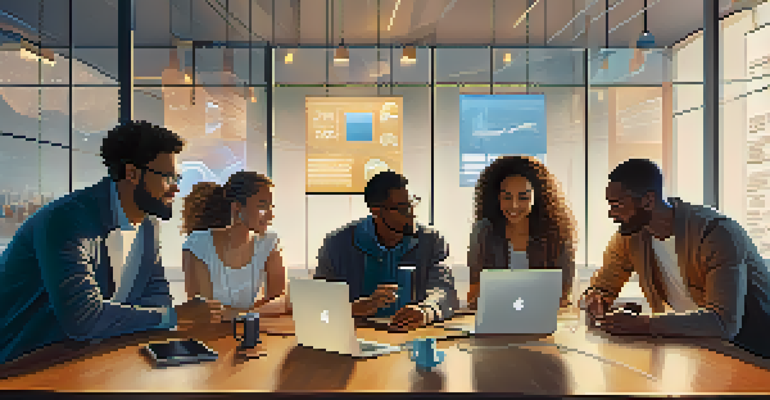 A diverse group of people discussing cryptocurrency around a table with digital devices and charts, in a bright and inviting room.