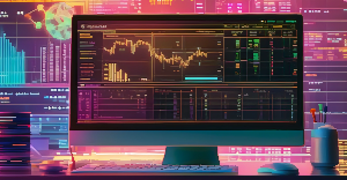 A close-up of a computer screen displaying a decentralized exchange interface with colorful cryptocurrency graphs in a modern office.