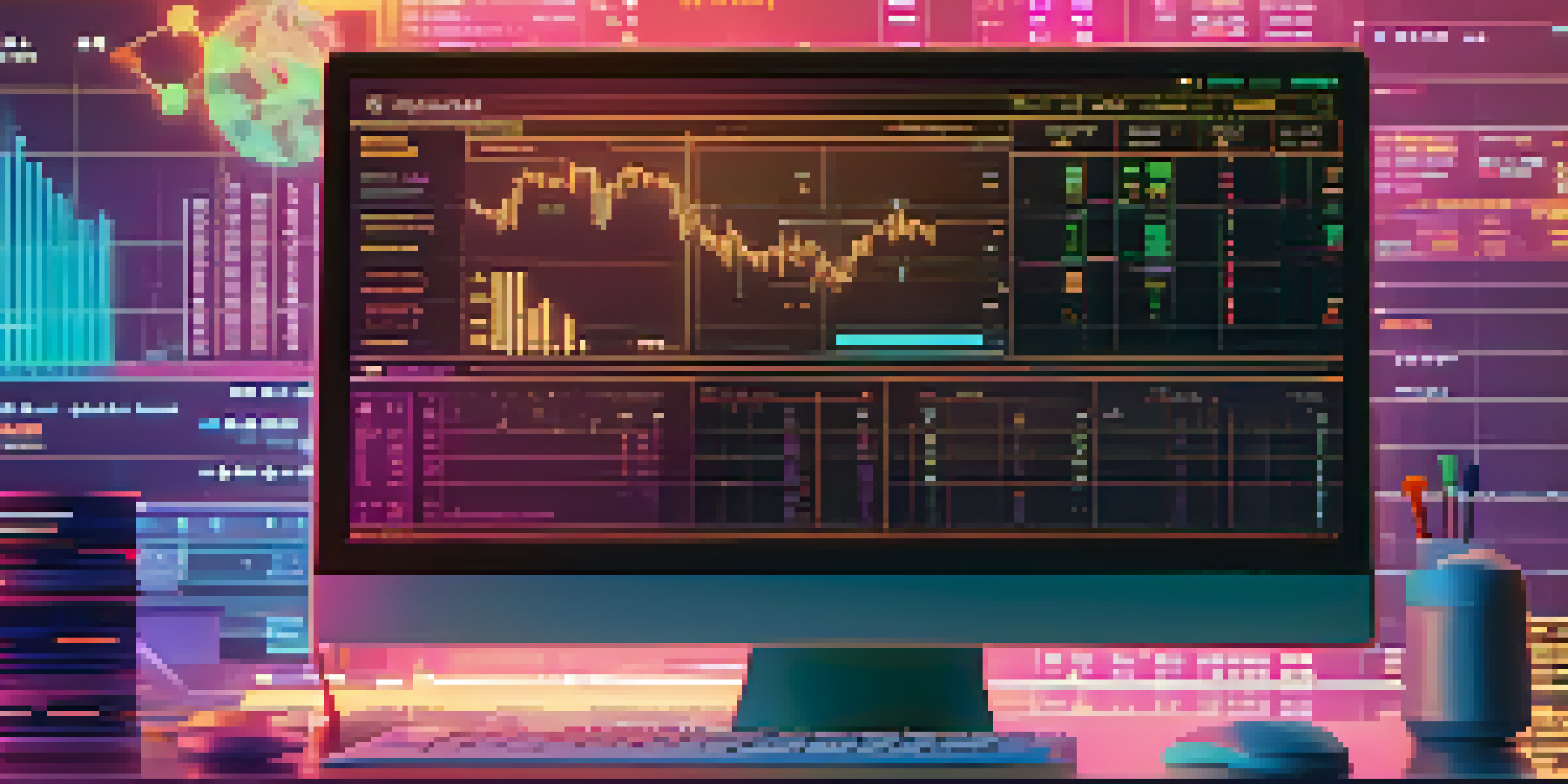 A close-up of a computer screen displaying a decentralized exchange interface with colorful cryptocurrency graphs in a modern office.