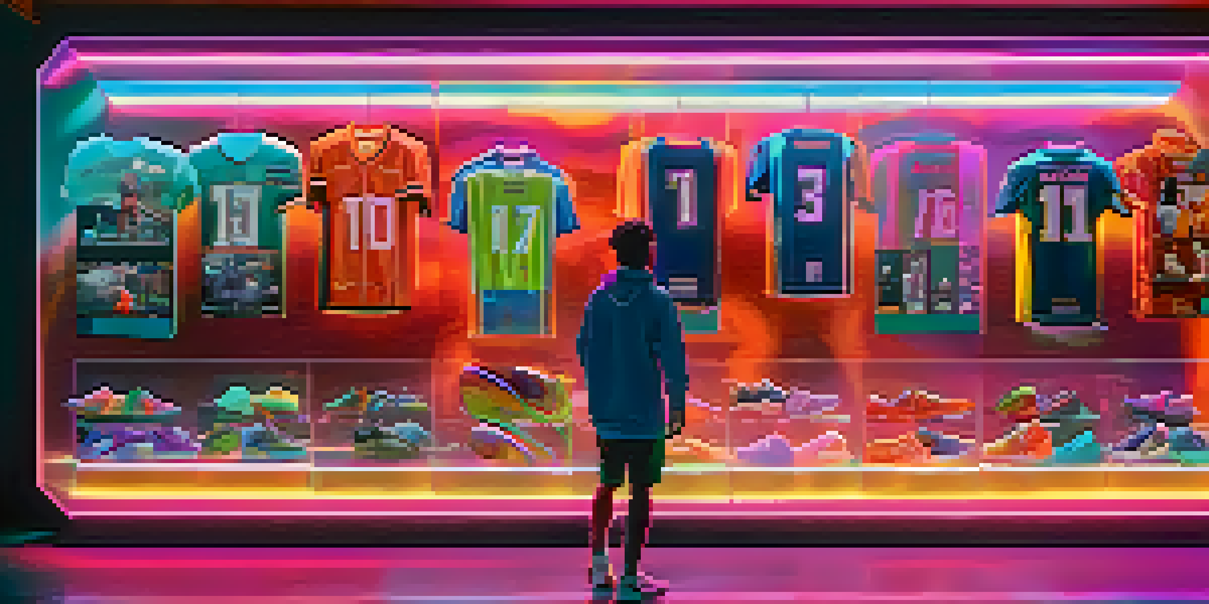 A young sports fan interacting with a holographic display of NFT collectibles featuring iconic sports moments.