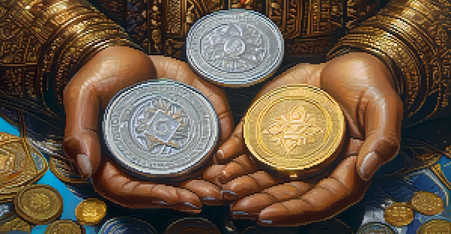 Close-up of diverse hands holding digital tokens with intricate designs, symbolizing incentives in a token economy.