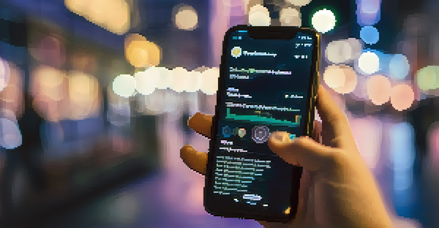 A close-up of a smartphone showing a cryptocurrency influencer's social media profile with posts about Bitcoin and Ethereum.