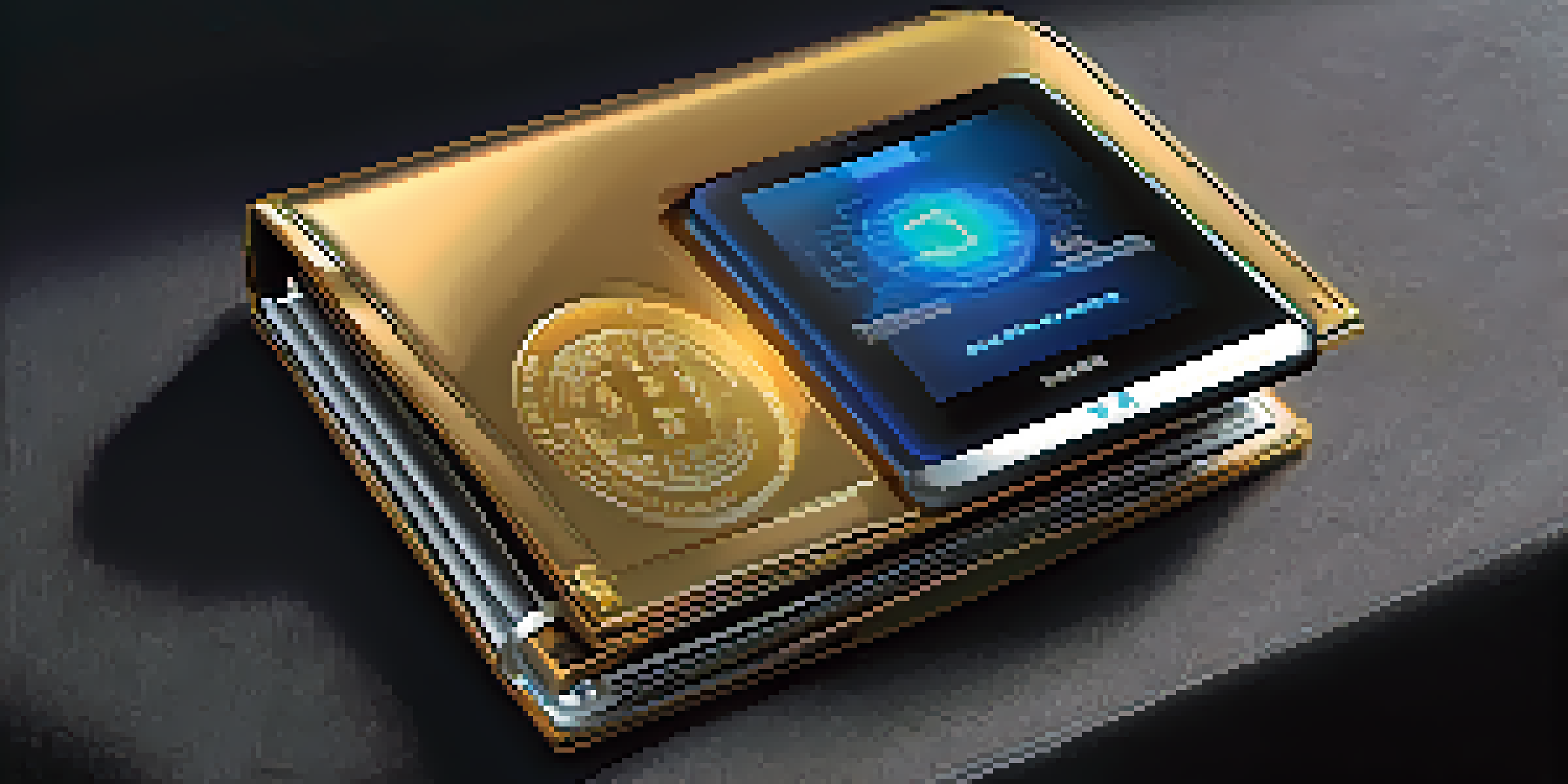 Close-up image of a secure multi-signature wallet with digital screens and locks, illuminated against a dark background.